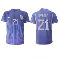 Camisa de Futebol Argentina Paulo Dybala #21 Equipamento Secundário Mundo 2022 Manga Curta